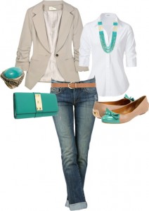 tan blazer turquoise